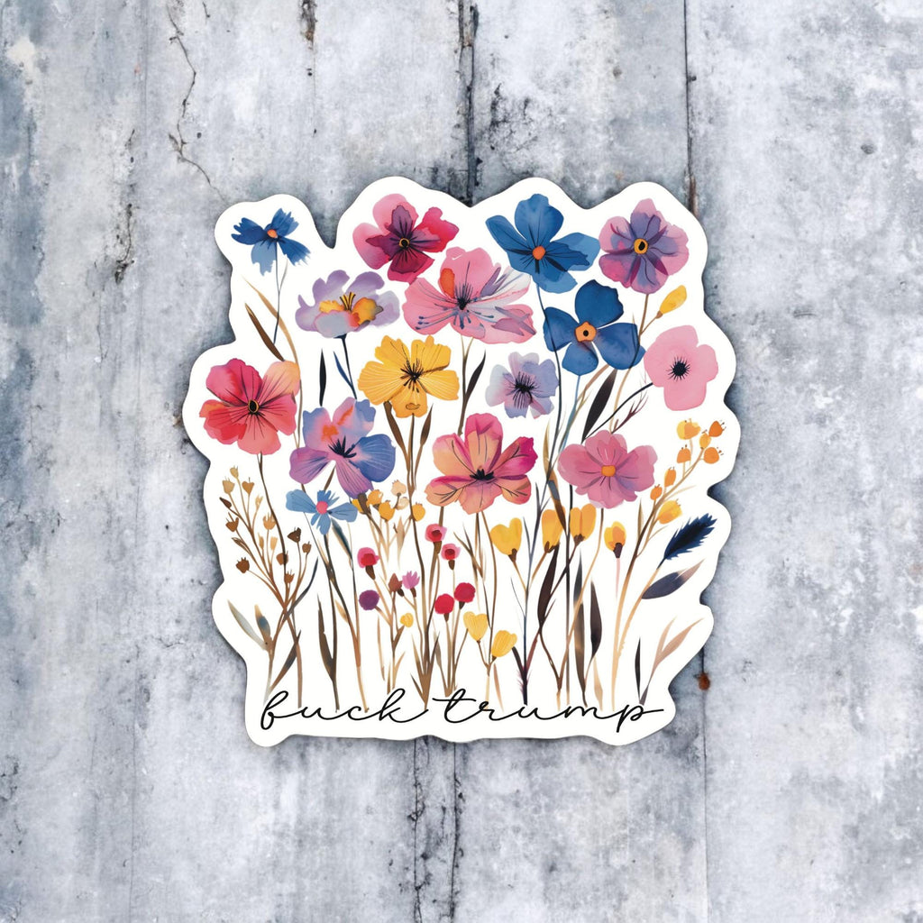 Fuck Trump Floral Cursive Sticker – Wildflower Anti-Trump