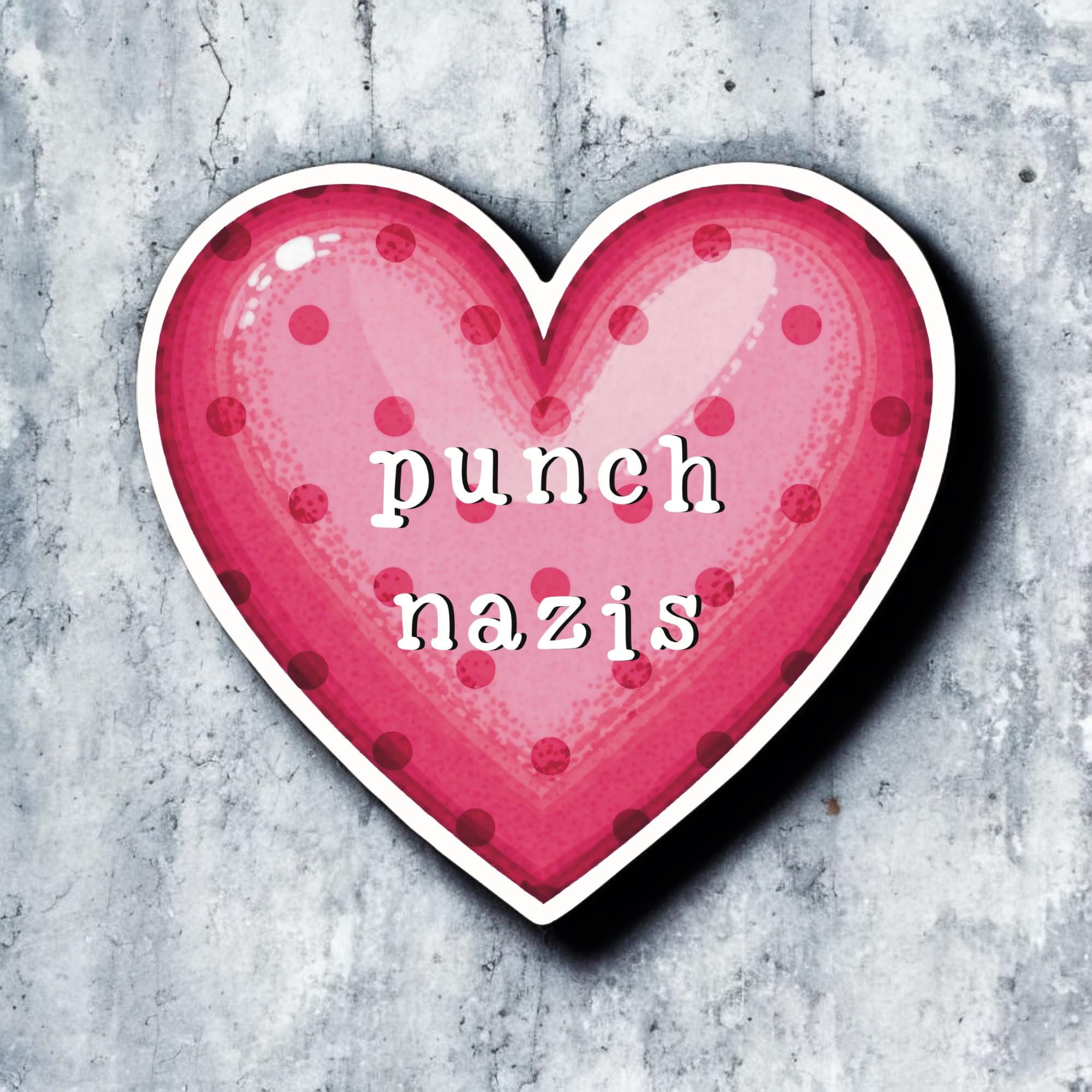 Punch Nazis Heart Sticker — Bubblegum Pink Anti-Fascist Vinyl Sticker