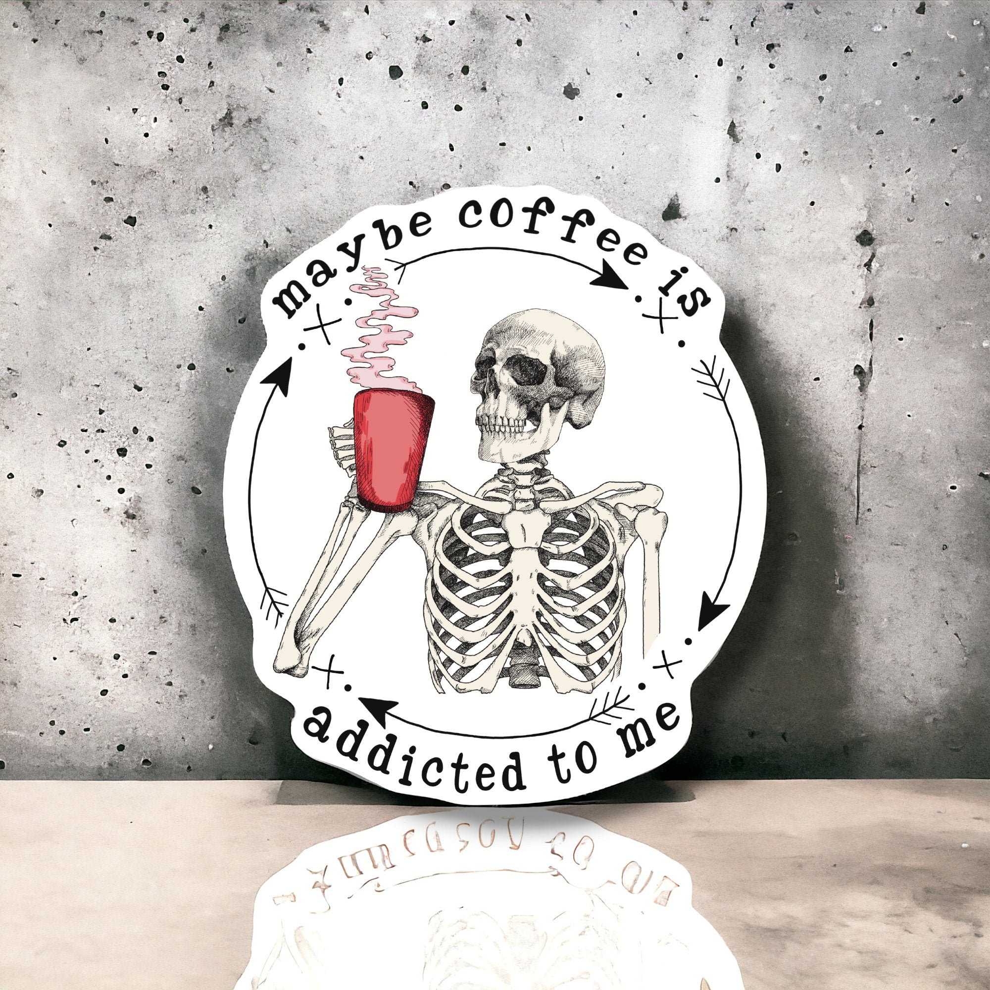 Funny Skeleton Coffee Addict Sticker – Sarcastic Caffeine Lover Gift